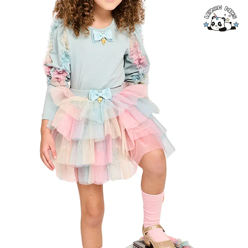 LEZONKIDS - Color Size Customization Light Blue Weeding Party Kids Set  2024 Girl Clothing Spring Set